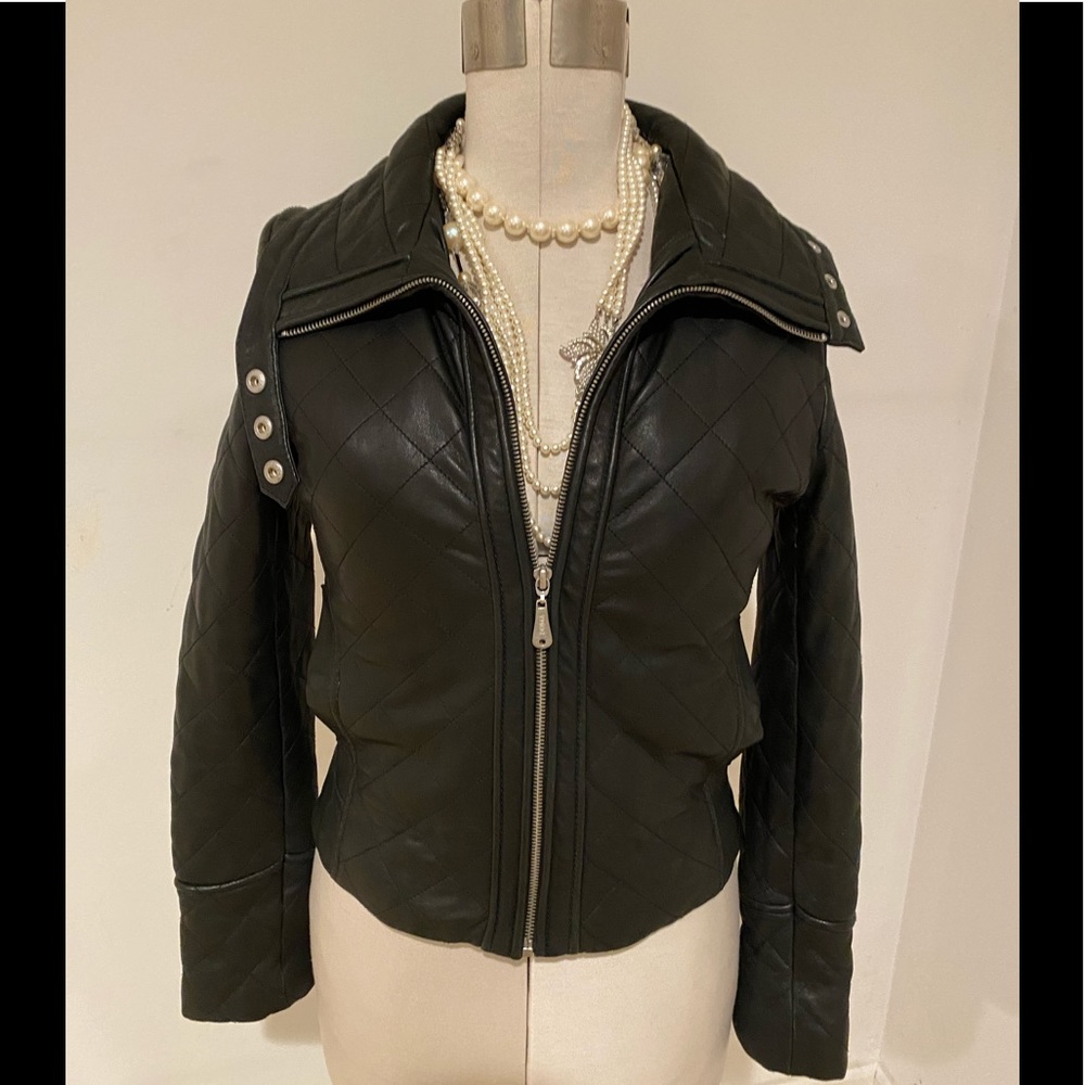 Genuine Leather Quilted Bomber Jacket